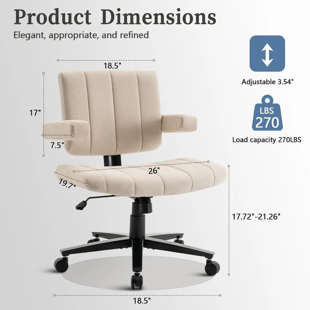 plush office chair cross legged sitting, adjustable arms, 360 swivel casters