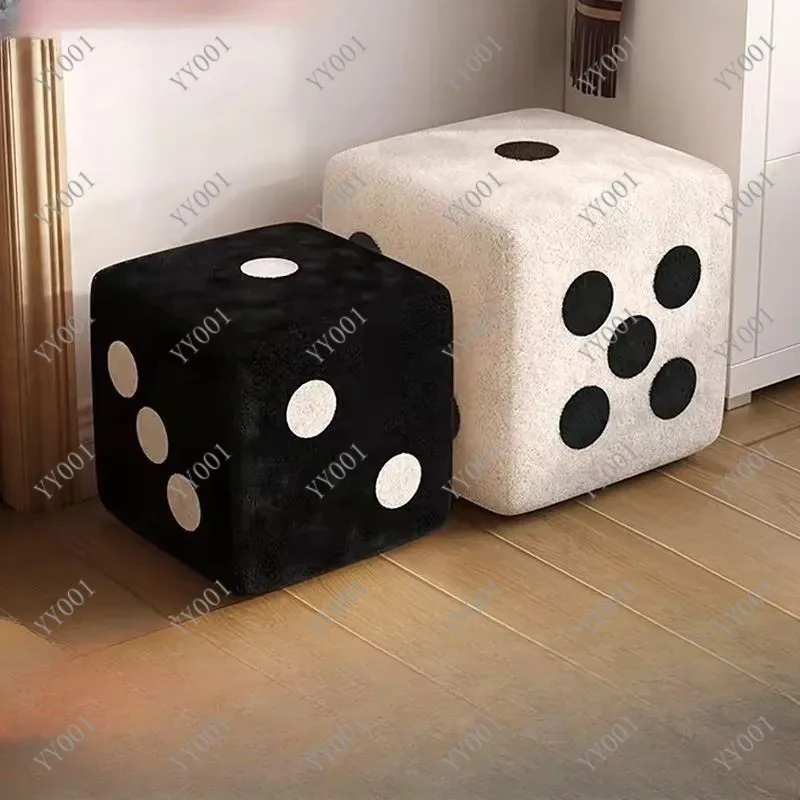 Lamb Velvet Cube Stool Living Room Entrance Shoe Changing Stool Wooden Footstool Ottoman