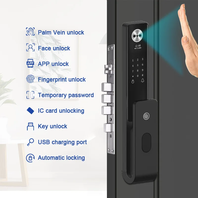 Palm Vein Smart Lock 3D Facial Recognition Smart Door Lock Tuya Fingerprint Password IC Card Key Visual Cat Eye Unlock Way