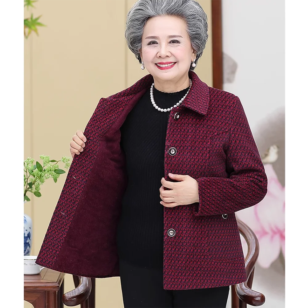 Grandma\'s Winter Coat Add Velvet Thick Middle-Aged Elderly Grandma Fleece Jacket Warm Casual Tops One-Piece/Suit Mother  Clothes