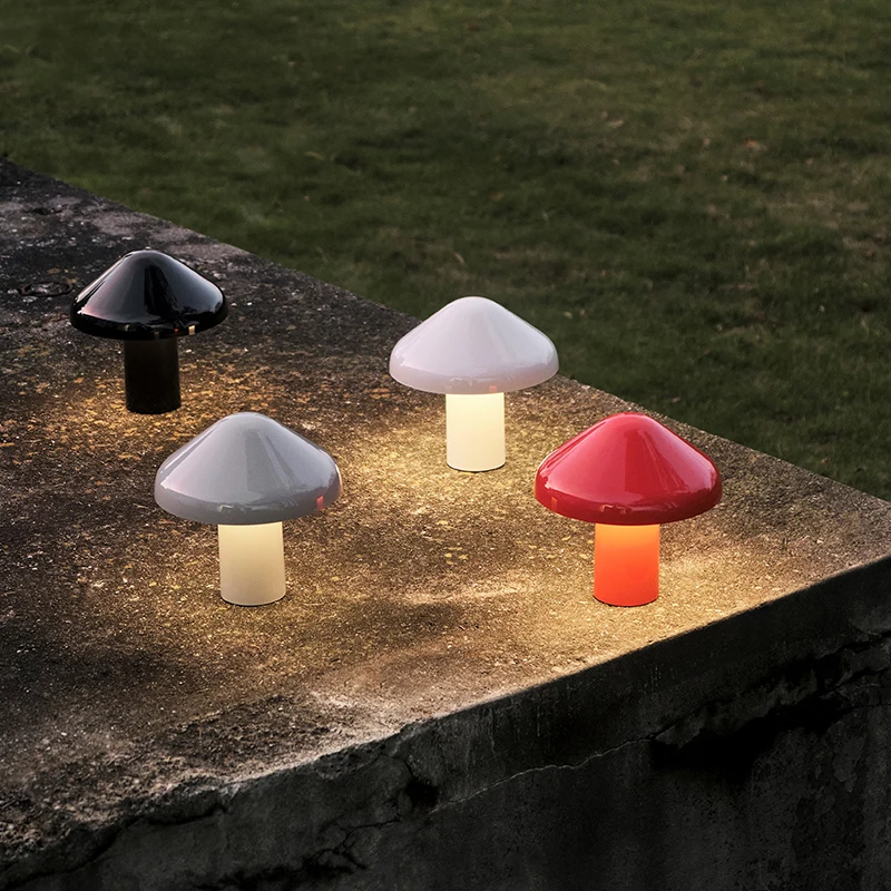 Nordic Creative Mushroom Table Lamp With Battery Modern Foyer Bedroom Bedside Rechargeable LED Desk Light Portable Cordless Lamp