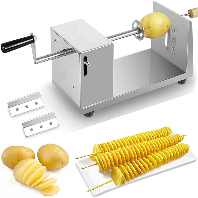 Trancheuse de pommes de terre torsadée manuelle en acier inoxydable, coupe-pommes de terre en spirale, coupe-frites bouclées pour pommes de terre, carottes, concombres