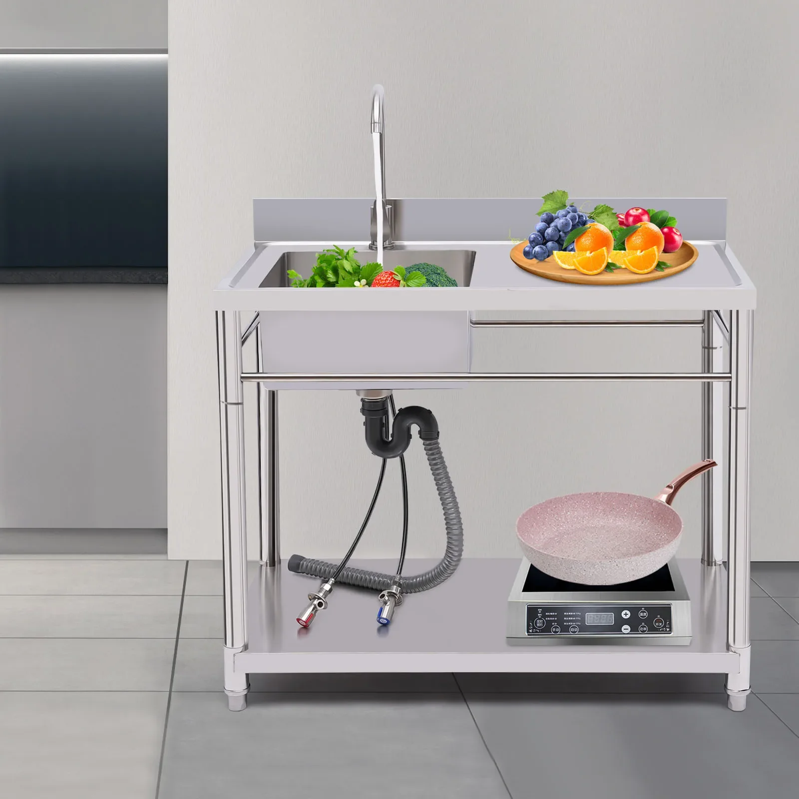 

Stainless Steel Commercial Sink W/ Stand,Heavy-Gauge Utility Sink for Kitchen,Laundry (220LBS Capacity),Free Standing Prep Table