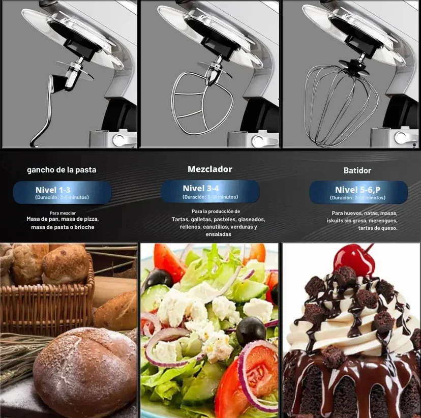 Shiro Stand Mixer 7L with 1300W Motor, Stainless Steel Bowl, 6 Speeds and Planetary Mixing, Ideal for Kneading Dough and Blending Creams, Includes Versatile Accessories for Kitchen Use. #2