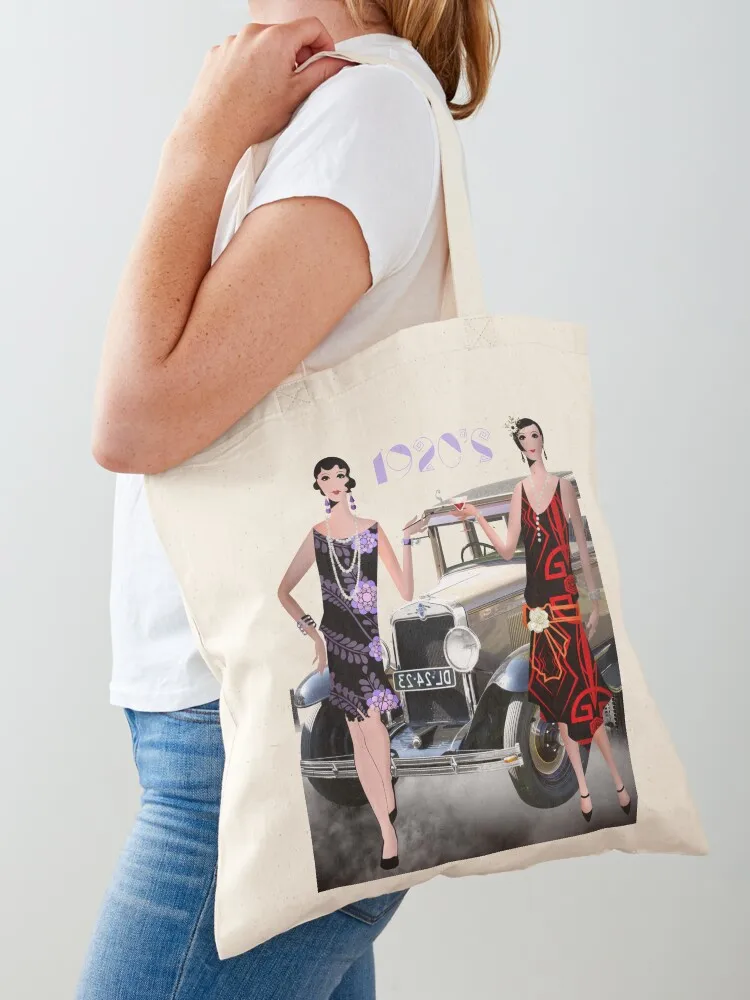

The Roaring 20’s with a Vintage White Car Tote Bag tote bags cloth bags Lady bags custom canvas bag