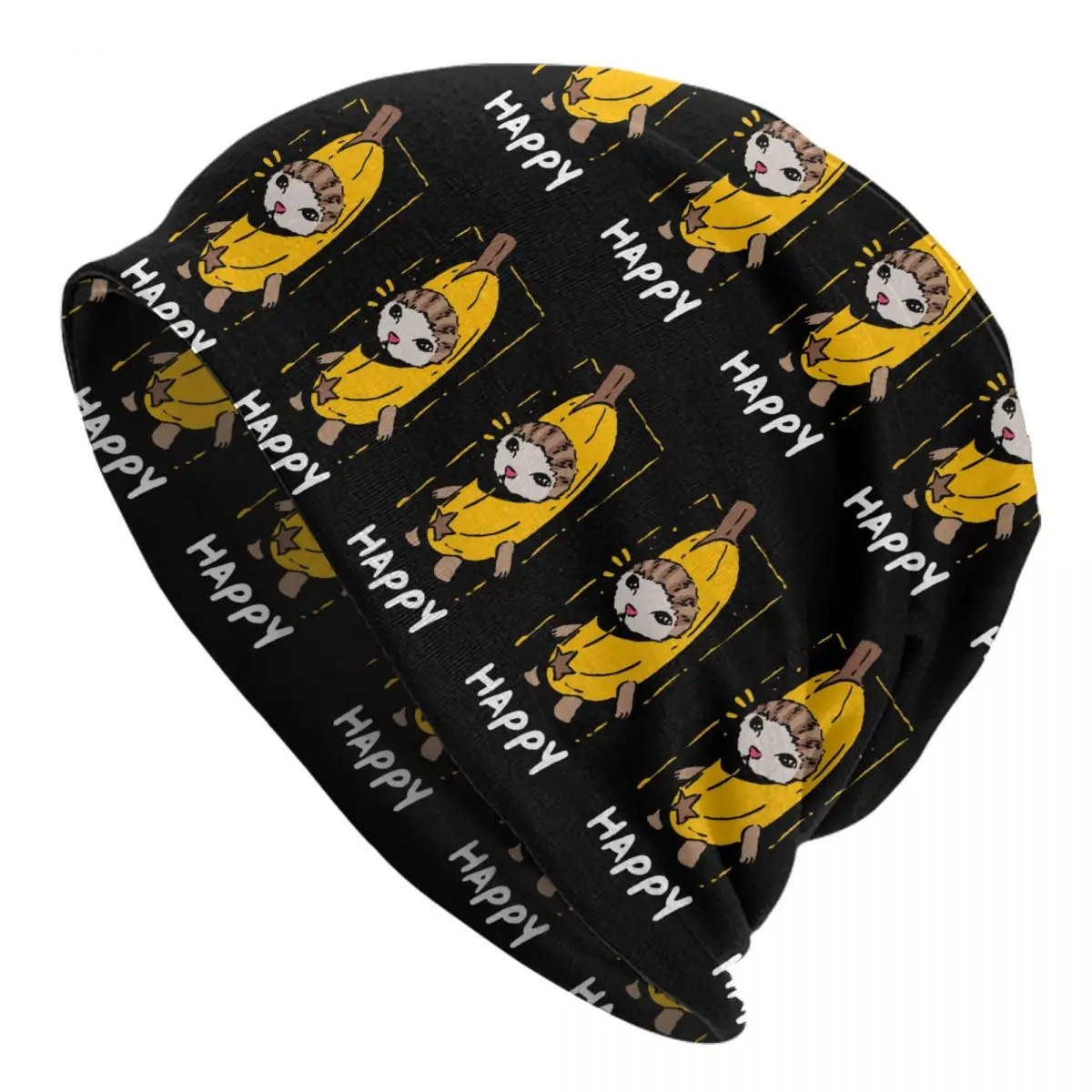 Men Happy Banana Cat Funny Meme Slouchy Beanie Hat Merchandise Graphic Print Dual-use Bonnet Knitting Hats