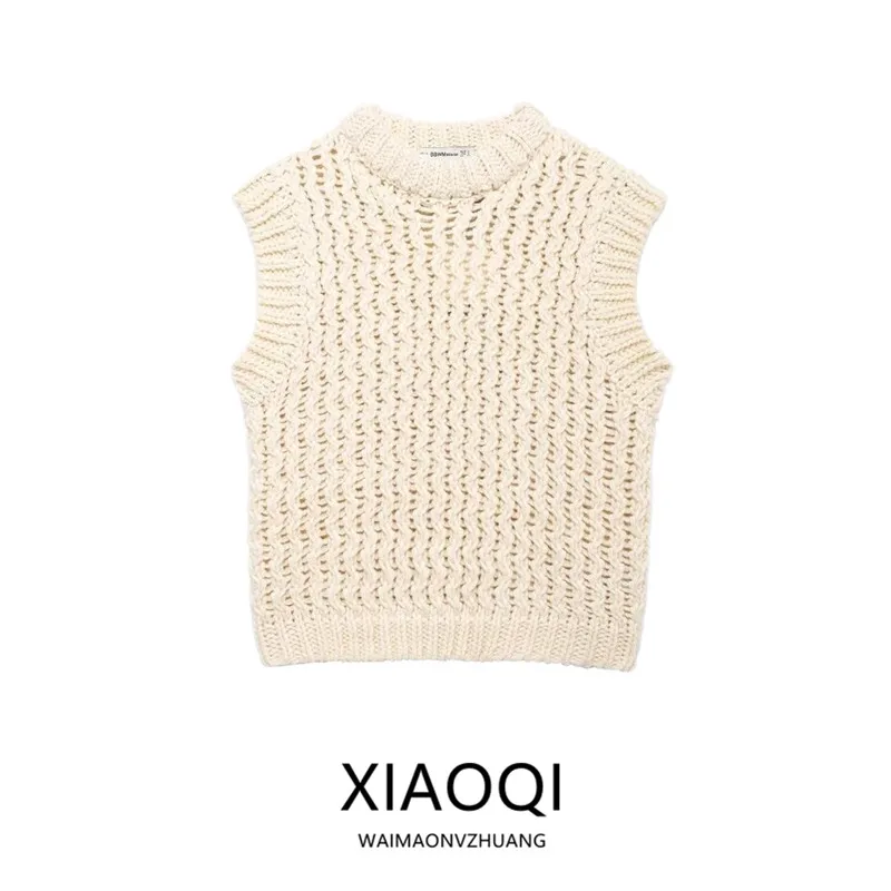 Ceco de Punto sin Mangas con Cuello Redondo y Textura de Moda para Mujer, Otoño 2024, Estilo Versátil 392087, Cómodo, Lar...