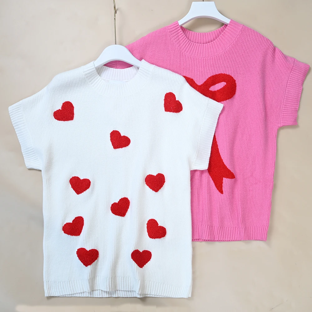 

Новинка! Весенний женский вязаный свитер с коротким рукавом в милом стиле, универсальный топ с узлом больших размеров