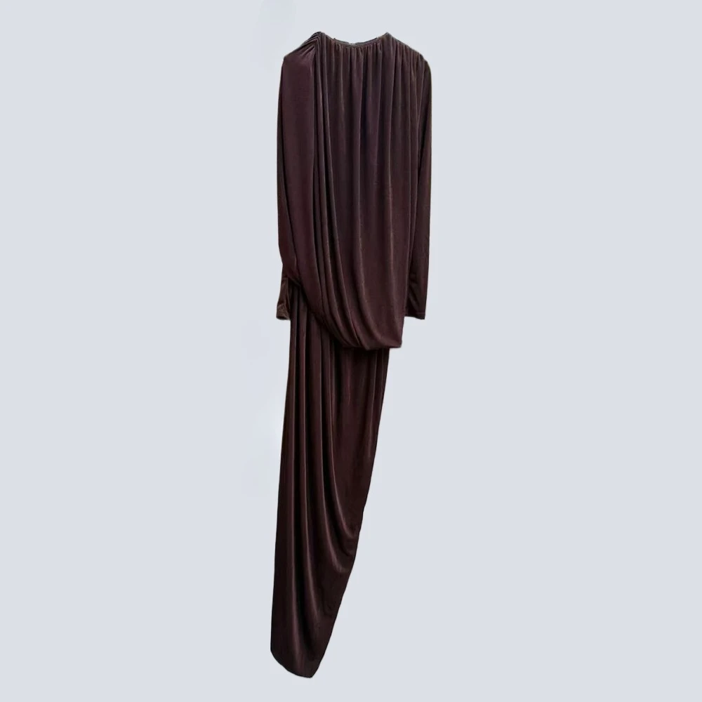 TWOTWINSTYLE Casual Gesplitste Plooien Onregelmatige Jurken voor Vrouwen Ronde Hals Lange Mouwen Tuniek Ontwerp Gevoel Lange Jurk Vrouwelijke Nieuwe