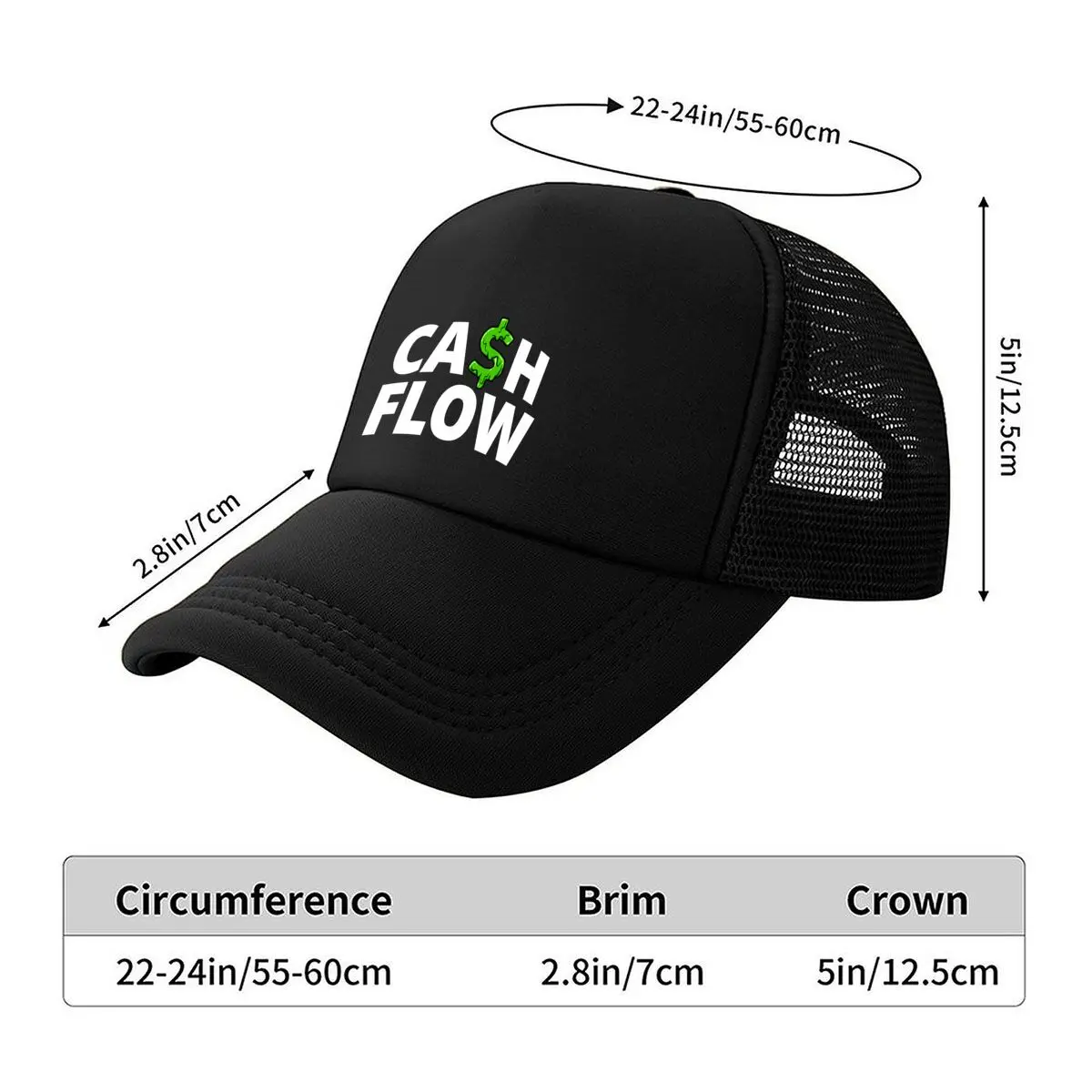 Cash Flow Green Dollar Sign Graphic Mesh Baseball Cap Hip Hop