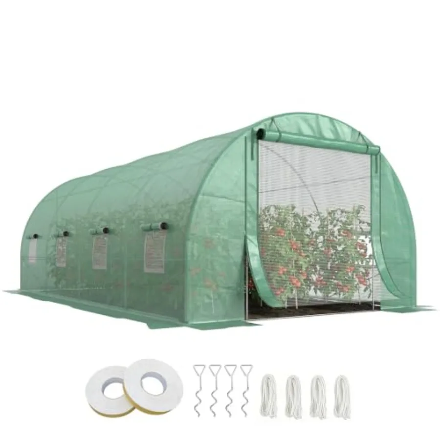 19' x 10' x 7' Walk-in Tunnel Greenhouse with Zippered Door Green