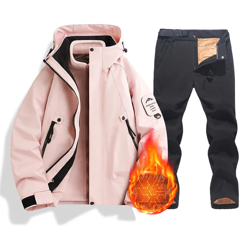 

Новый женский лыжный костюм, брендовый ветрозащитный, непромокаемый, утепленное зимнее пальто, зимняя куртка для катания на лыжах и сноуборде и штаны, комплект