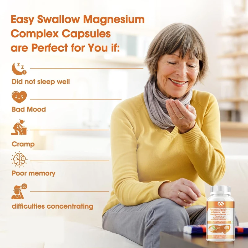 Glycine Magnesium, Malic Acid Taurine, and Oxide Vitamin D3 High Absorption, Muscle, Digestion 60 Vegetarian Capsules