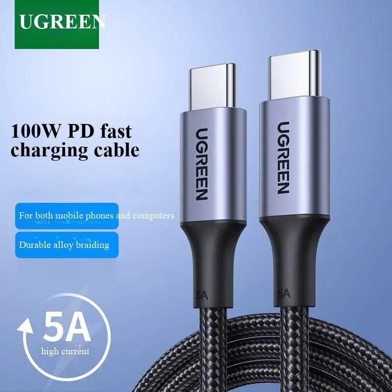 UGREEN Dual-Head Type-C Data Cable PD Fast Charging 5A 100W Universal Mobile Phone Charging Cable High-Speed Sync