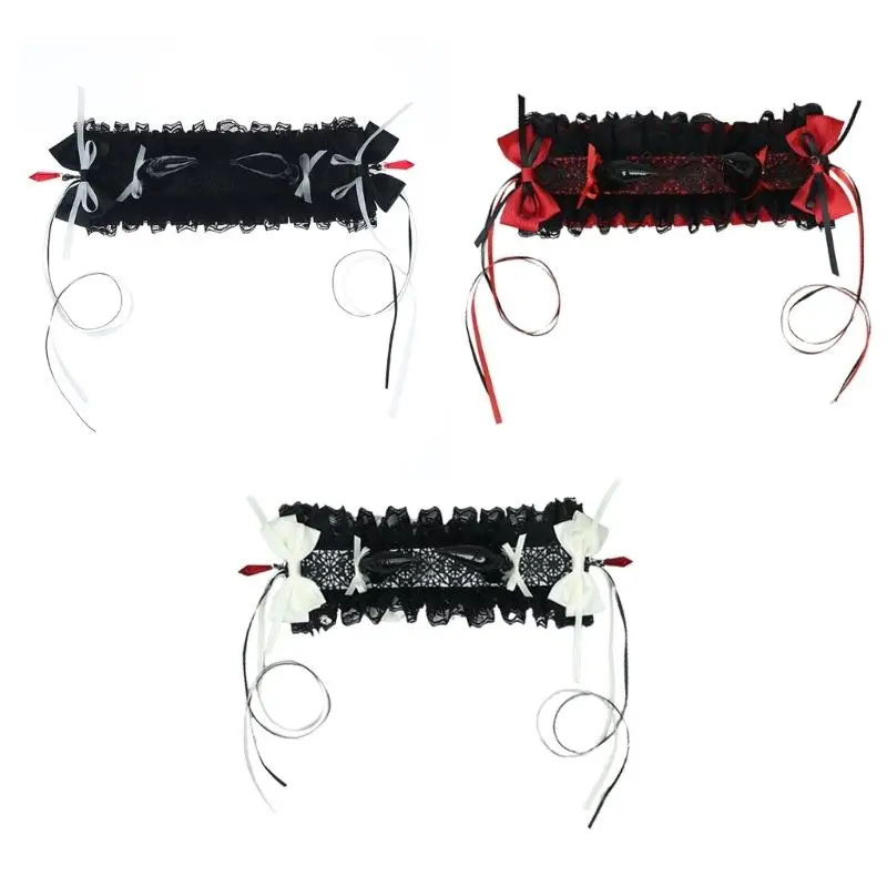 

Anime Maid Headband for Girls Lolitas Ruffle Lace Headband with Ribbon Bowknot ComicShow Halloween Devil Horn Hairband