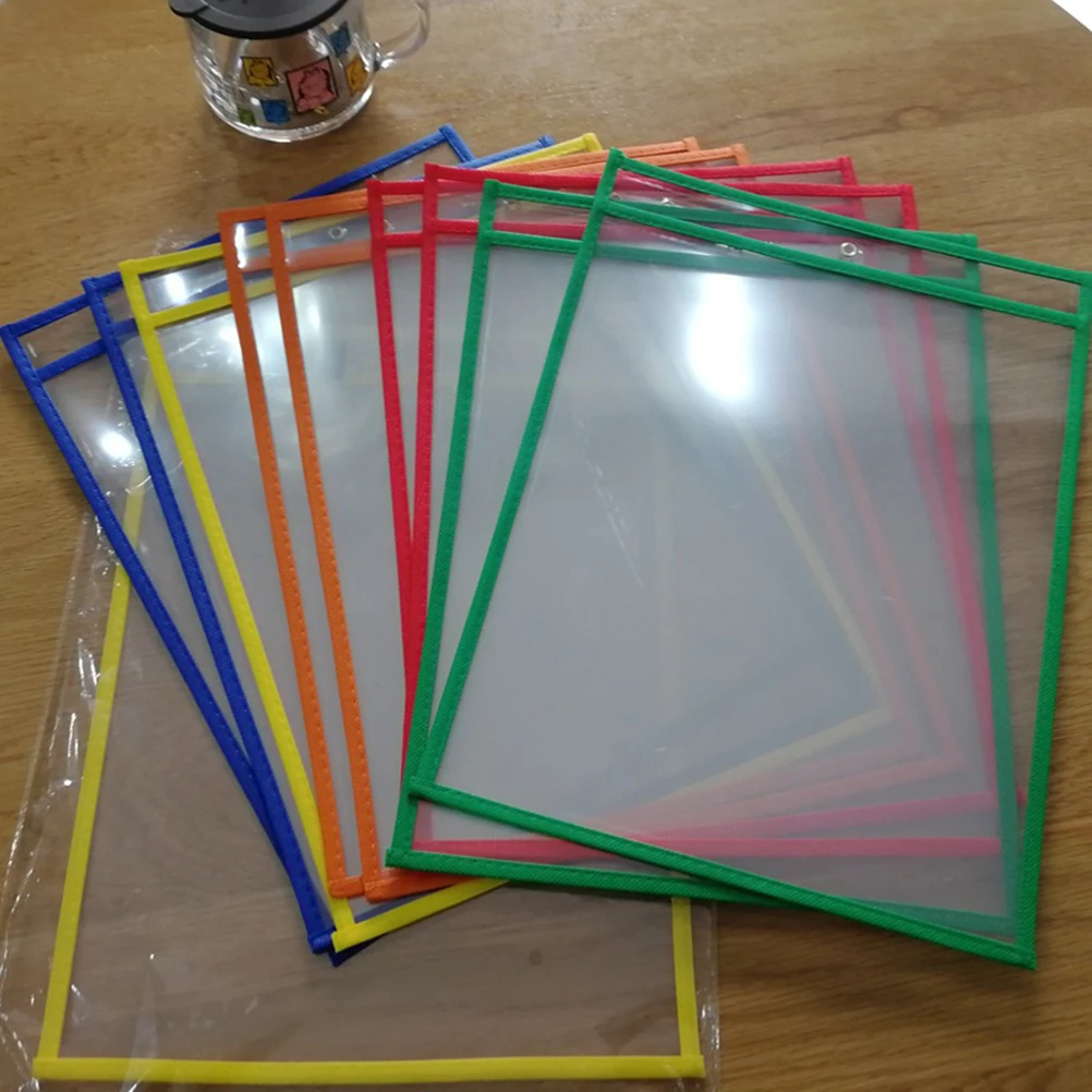 

10pcs Pvc Waterproof Dry Erase File Pockets Transparent Document Pouches Office School Supplies Wipe Clean Reusable Marker