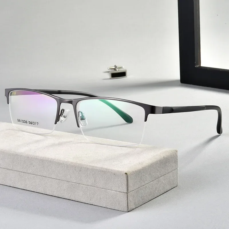 Men's Half Rim Myopia Glasses Alloy Frame Rectangle Spectacles Optical Shortsighted Eyeglasses