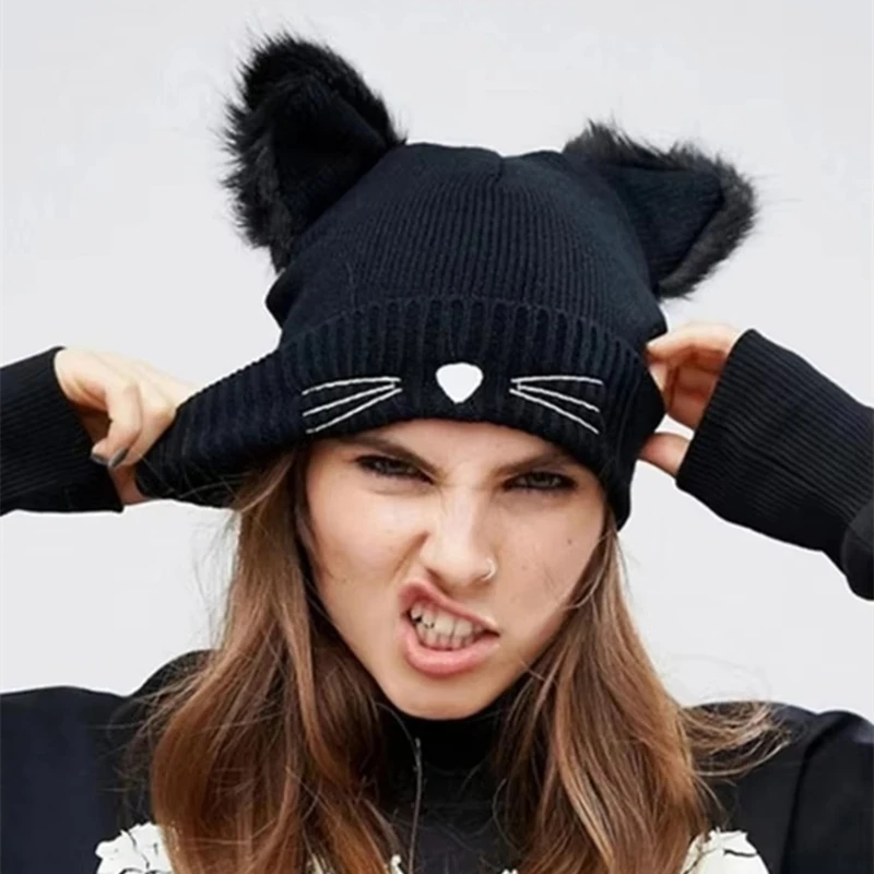 

Лидер продаж, милая женская шапка с кошачьими ушками, теплые зимние шапки для женщин