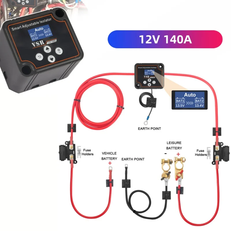

Voltage 12V 140A Dual Battery Isolator VSR Durable Power Isolator Adjustable For Lithium & Lead-Acid Battery Car RV ATV UTV