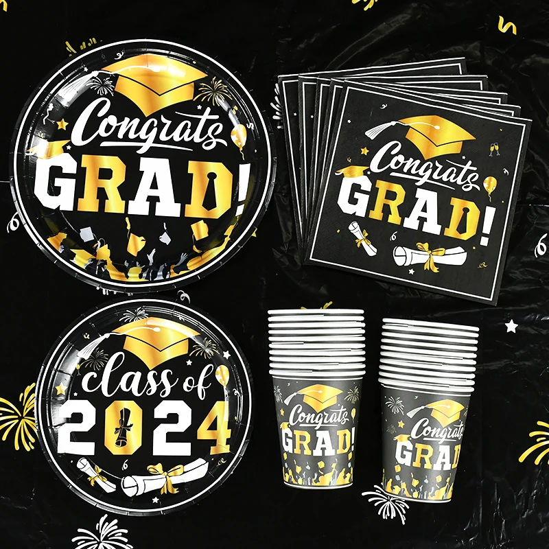 

Graduation Theme Party Decorations Congrats Grad Disposable Tableware Paper Napkins Cups Plates Class of 2024 College Graduates