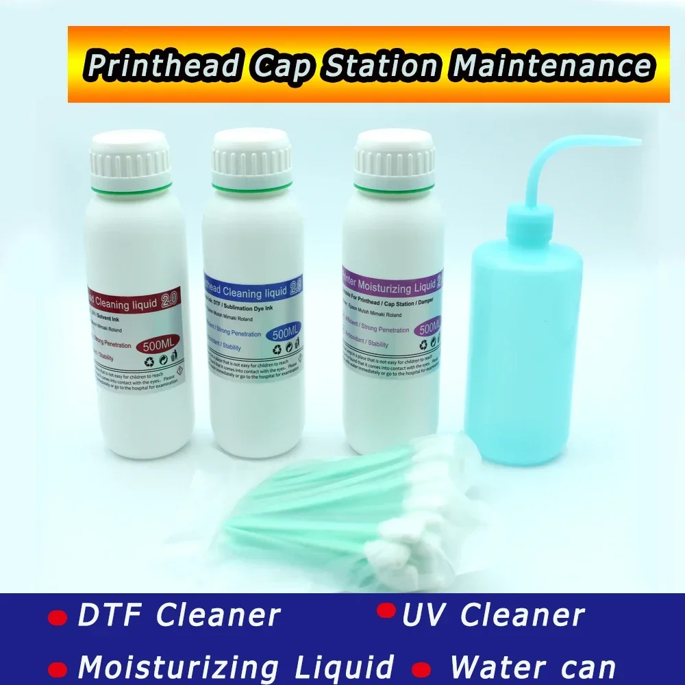 

500ML DTF Printhead Cleaning Liquid Moisturizing Liquid Clean Tool Swab i3200 XP600 DTG UV Printer Maintenance Kit Cap Station