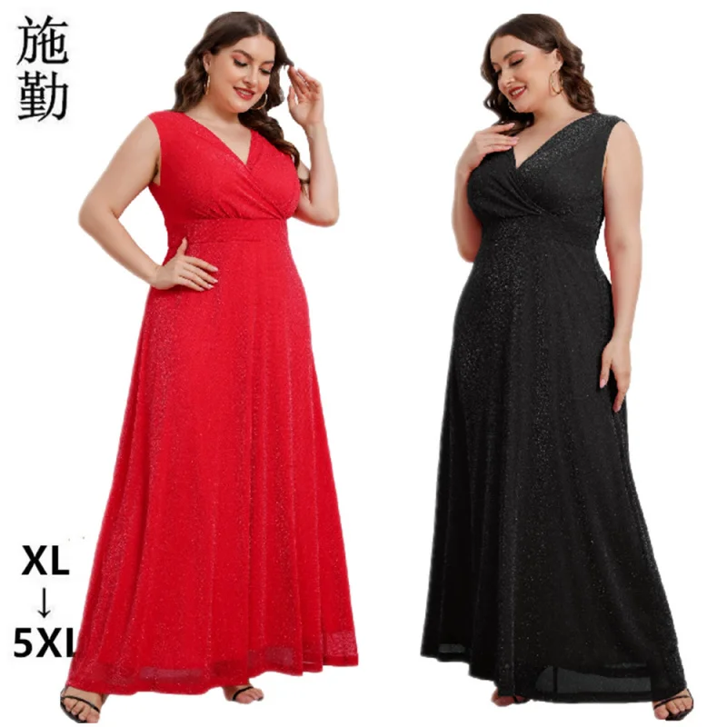 2023 plus size WOMEN'S summer new sleepveless neck long in stock dress sq0214