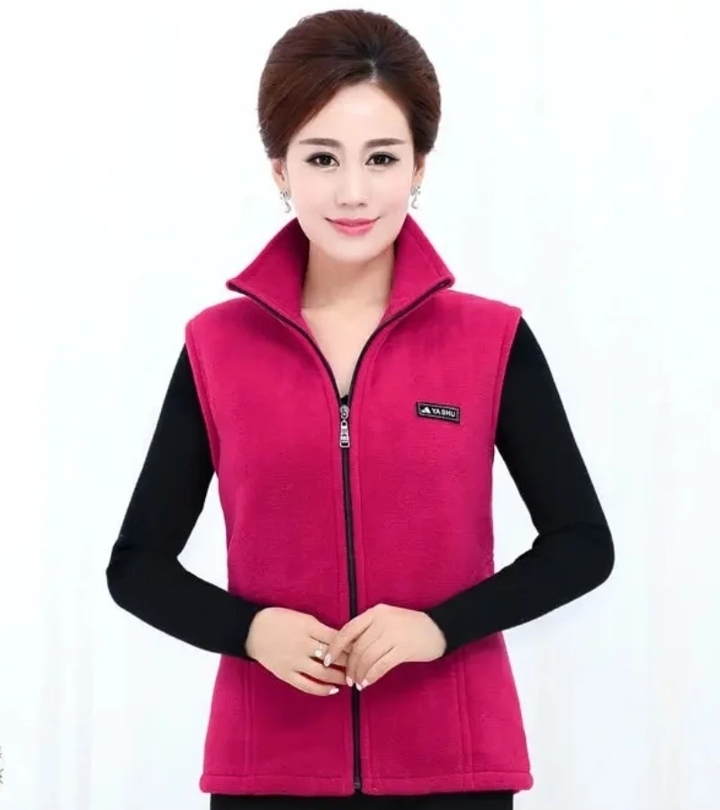 Autumn Winter Women Fashion Stand Up Polar Fleece Vest For Women\'s Solid Warm Lady Sleeveless Jacket