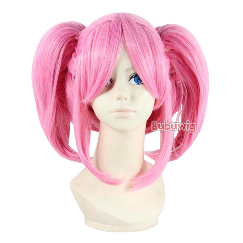 Bubuwig Synthetic Hair Sailor Chibi Usa Ponytail Wig Women Halloween 35cm Medium Long Pink Straight Cosplay Wigs Heat Resistant