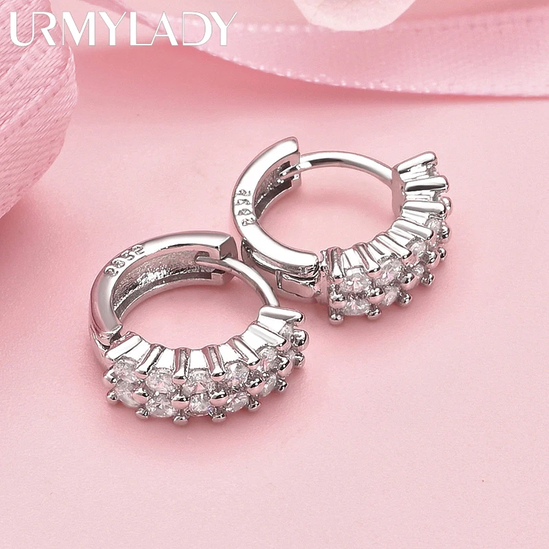 URMYLADY 925 Sterling Silver Double-Row Zircon Clip Earrings For Women Luxury Wedding Engagements Party Fashion Charm Jewelry