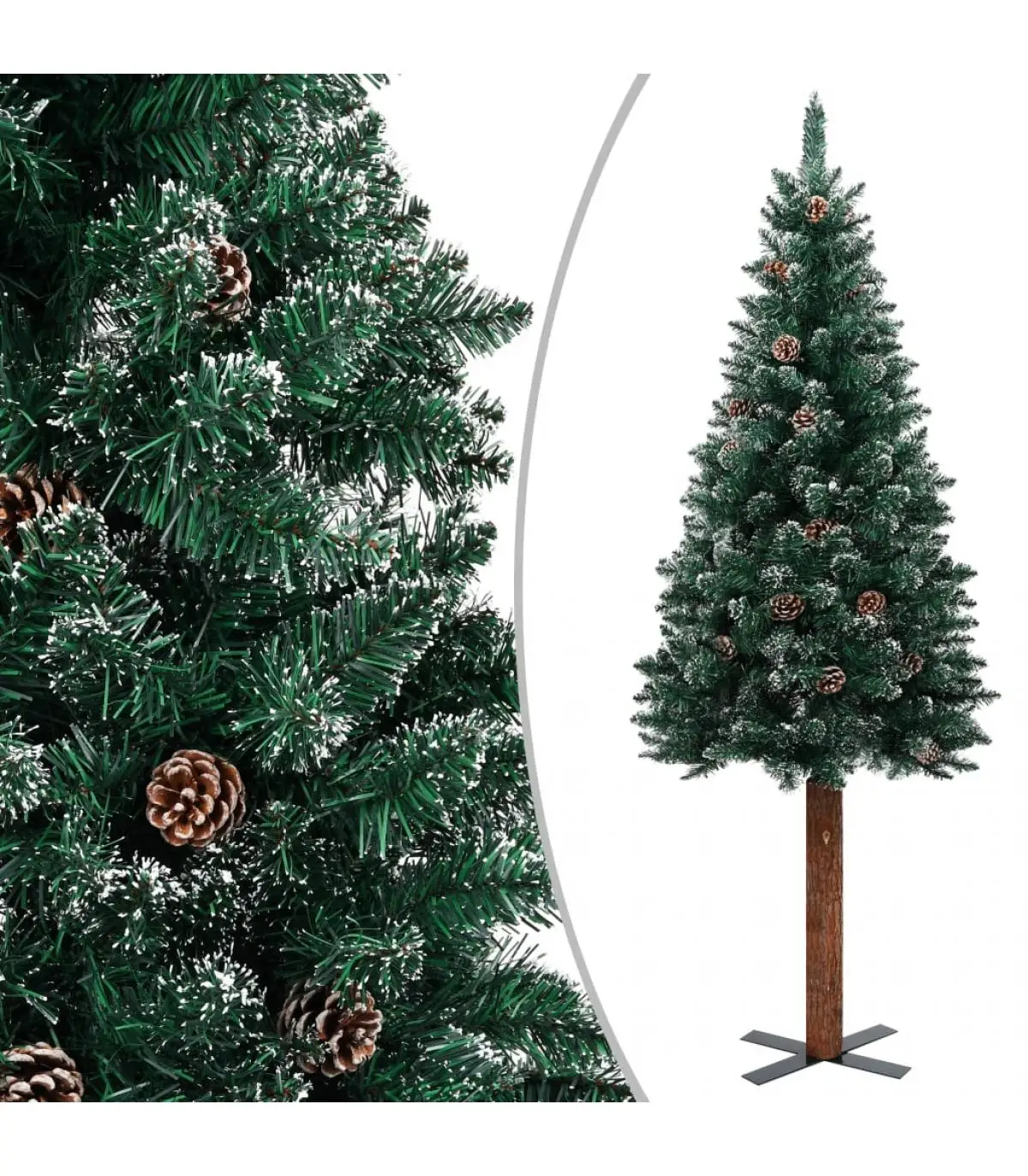 Christmas trees narrow Christmas tree with real wood and snow 150 cm Green