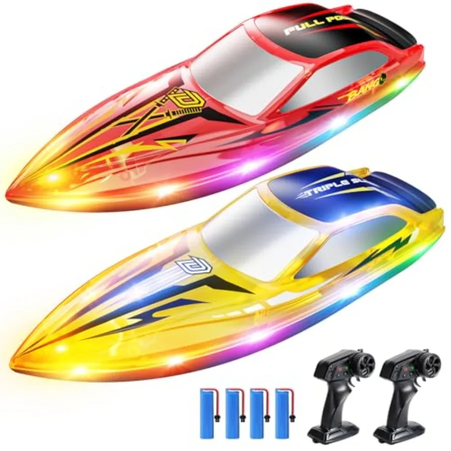 

2-Pack RC Boats for,Fast Remote Control Boat with 4×1200mAh Batteries, 120 Min Runtime, 7 LED Lights Mode, Capsize Recovery, 2.