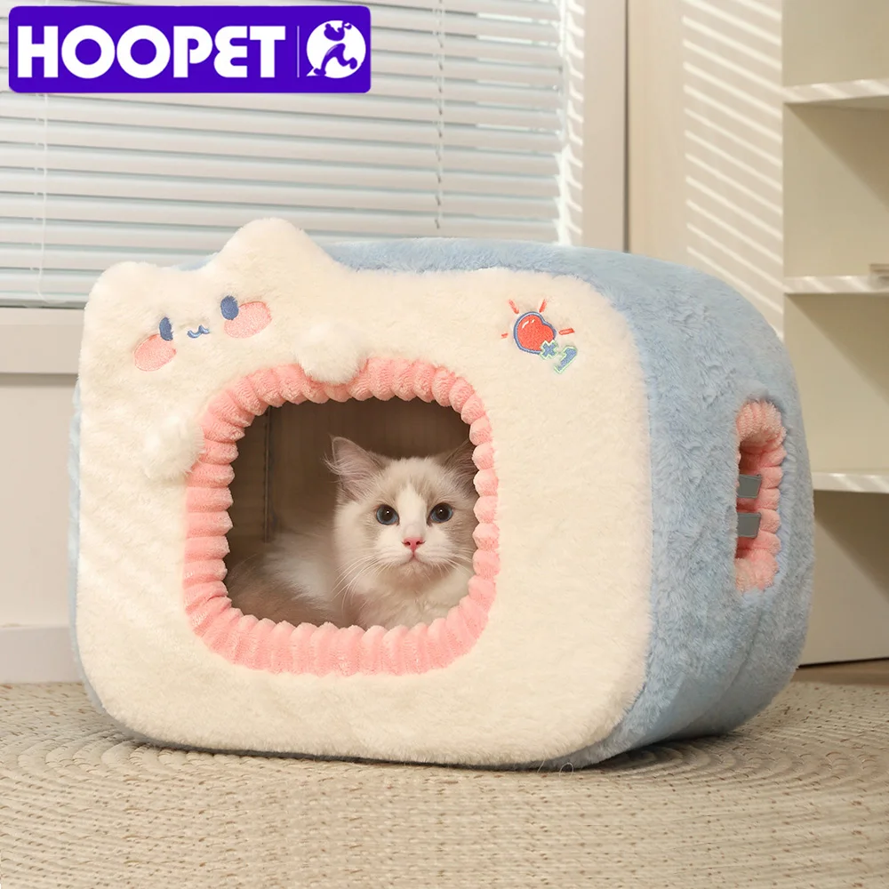 HOOPET Cute Cat Bed Warm Pet House Kitten Cave Cushion Comfort Cat House Tent Puppy Nest Small Dog Mat Supplies Bed for Cats