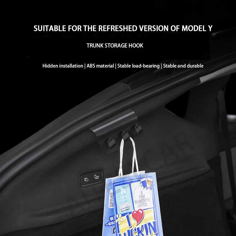 For New Tesla Model YL Y Juniper 2026 2025 Rear Trunk Hook Seat Button Cargo Grocery Shopping Bag Holder Umbrella Hanger Storage