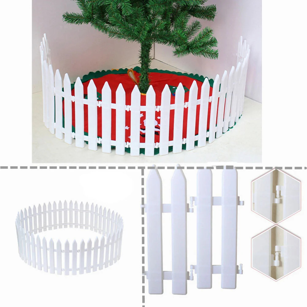 White Plastic Picket Fence Miniature Christmas Xmas Tree Wedding Party Decoration (12 Pieces) Christmas tree fence