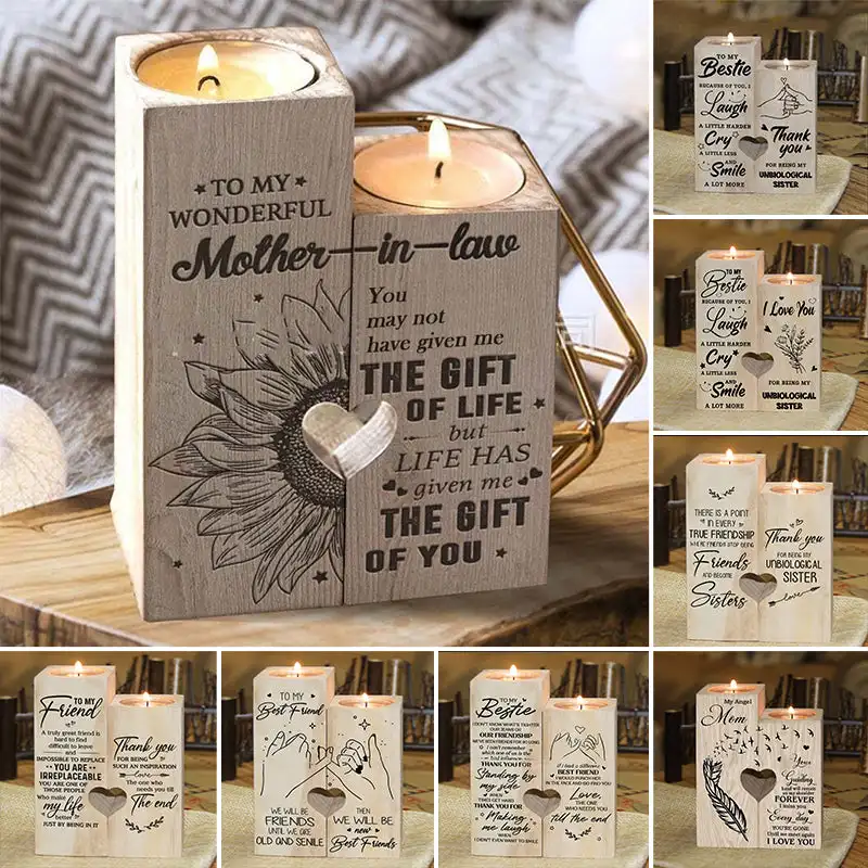 

Smile A Lot More - Candle Holder Personalized Gift Anniversary Decoration Gift Wooden Smile Holding Hands Wooden Candle Holder