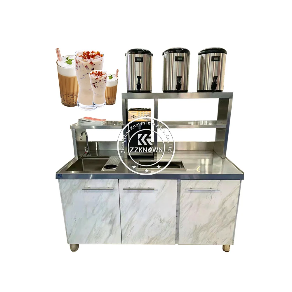 

2023 Stainless Steel Tea Machine Refrigeration Working Water Bar Milk Tea Counter With Coffee Shop Equipment