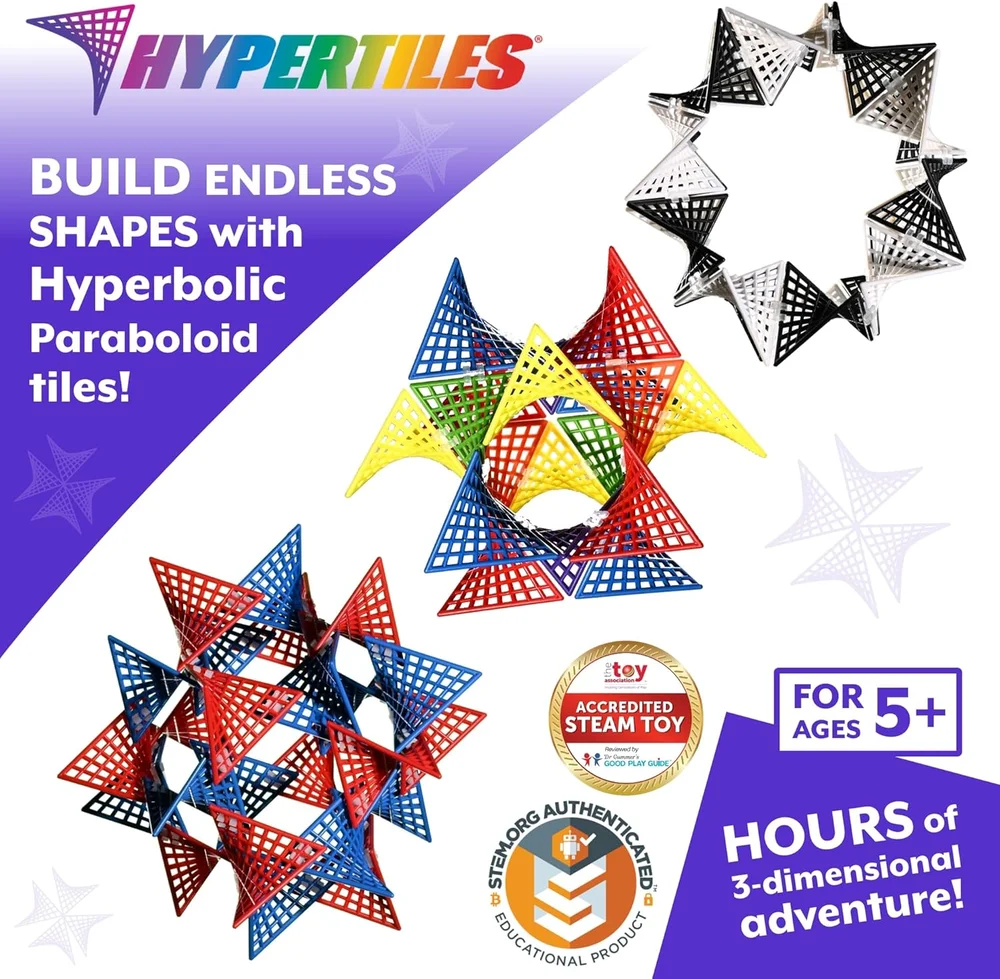 HyperTiles Hyperbolic Building Toy STEM Educational 3D Adventure Logic Toys for Adult Kids with 48 Tiles and 80 Connectors