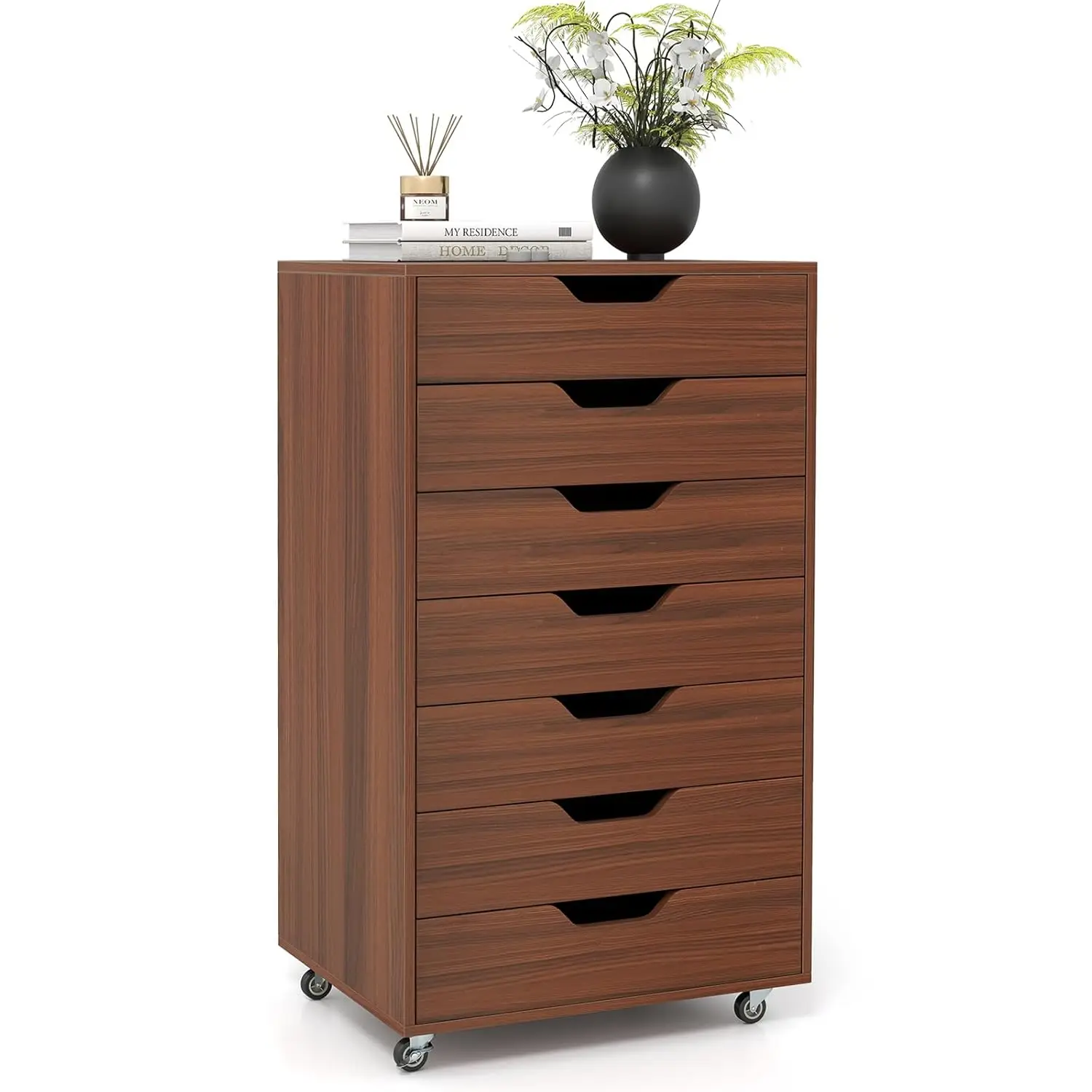 

Мобильный шкаф для хранения с 7 ящиками, деревянный органайзер для документов, с замком, на колесиках, для офиса, кабинета, гостиной, 19x15.5x34.5 дюймов, на заказ