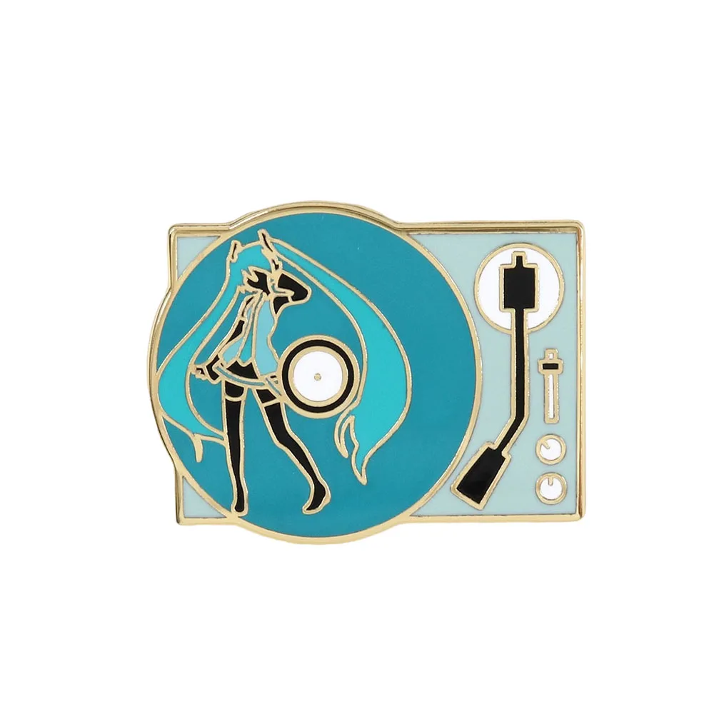 

Green double ponytail girl virtual idol singer electronic music art design Record Enamel Pin Music Album Cover Lapel Pin Singer