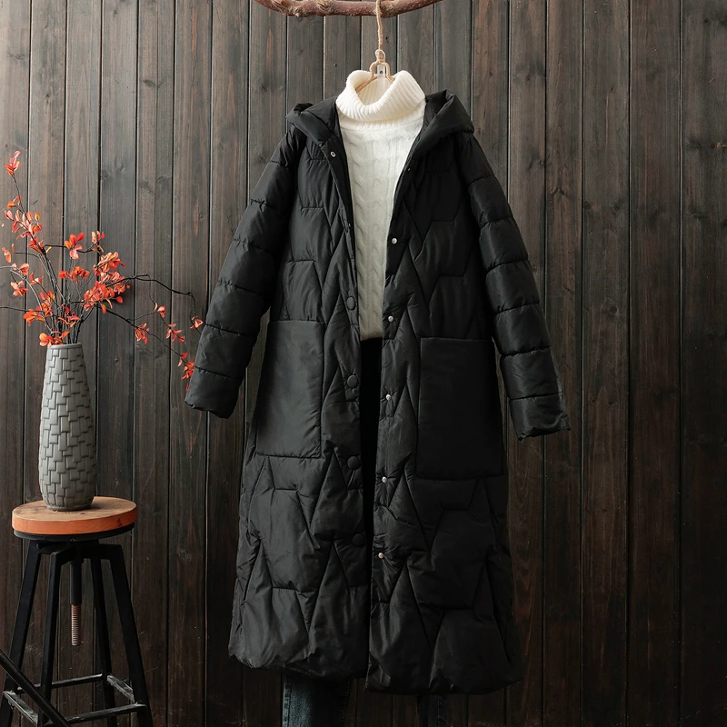 8993 Women's Thick  Jacket Autumn/Winter New Style Ethnic Style Simple Loose Cotton  Knee Length Cotton Coat