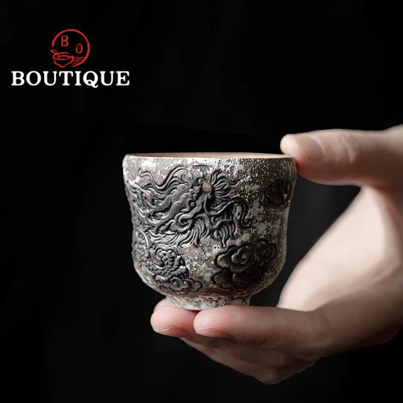 

60ml Handmade Relief Ink Dragon Ceramic Tea Cup Creative Gourd Master Cup Japanese Small Master Cup Kung Fu Teaset Utensil Gift