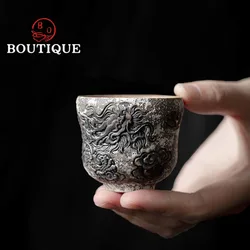 60ml Handmade Relief Ink Dragon Ceramic Tea Cup Creative Gourd Master Cup Japanese Small Master Cup Kung Fu Teaset Utensil Gift