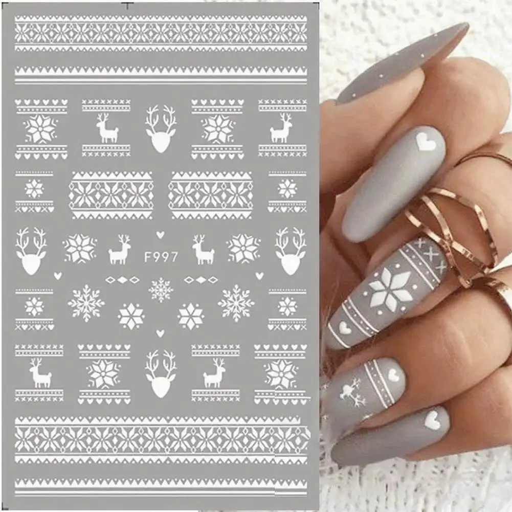 1 시트 화이트 눈송이 네일 스티커 크리스마스 겨울 눈 꽃 자기 접착 네일 아트 데칼 DIY 매니큐어 장식 K4U6