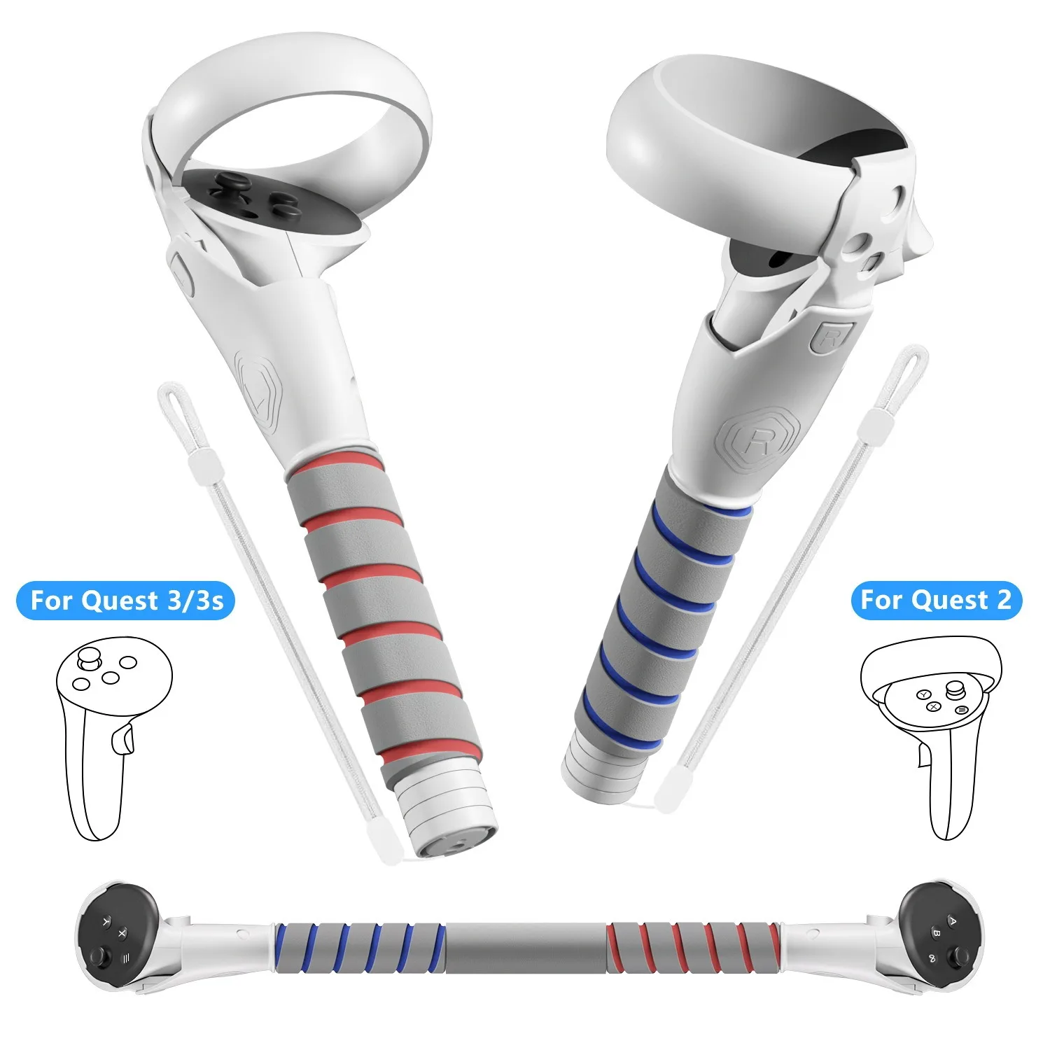 المقبض المرفقات لملحقات وحدة التحكم Quest 2/3 علامة VR مقابض الأسلحة الطويلة لـ Meta Quest3/3s Beat Saber Golf Club Baseball