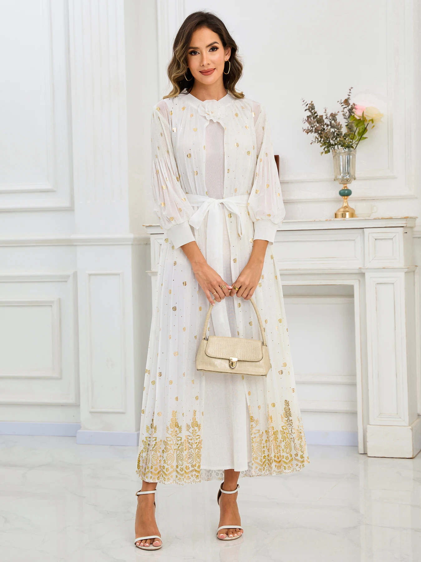 

Plus Size Evening Dresses For Women Luxury Miyake Pleated 2 Pieces Set Elegant Party Gowns Female Long Sleeve Dress Eid Clothing