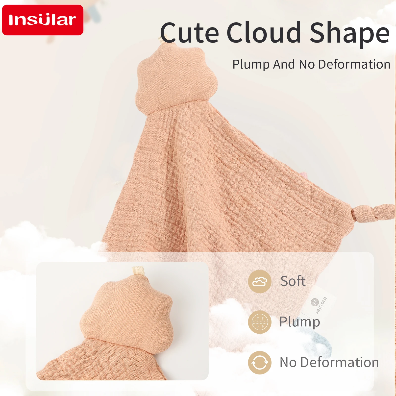 Insular Kids Handkerchief Skin-friendly Baby Soothing Blanket with Tags 100% Cotton Infant Sleeping-aid Doll Gauze Towel 0-1Y