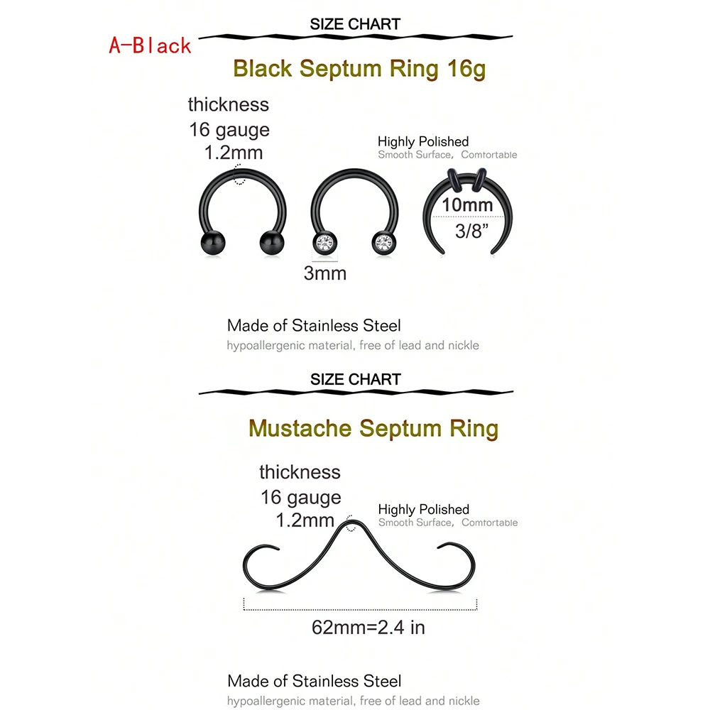 Stainless Steel Mustache & Nose Septum Rings Set - Punk Style Fashion Jewelry for Women, Perfect for Casual Attire & Parties
