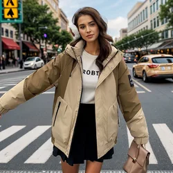 2024 Women's Winter Jacket Female Hooded Contrast Casual Windproof Workwear Women's Submachine Jacket 2 Pocket Parkas Coats