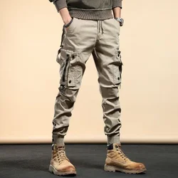 Khaki Biker Multipockets Autumn Motorcycle Cargo Pants for Men Multi Pocket Trousers Man Loose Large Size Cheapest Long Nylon