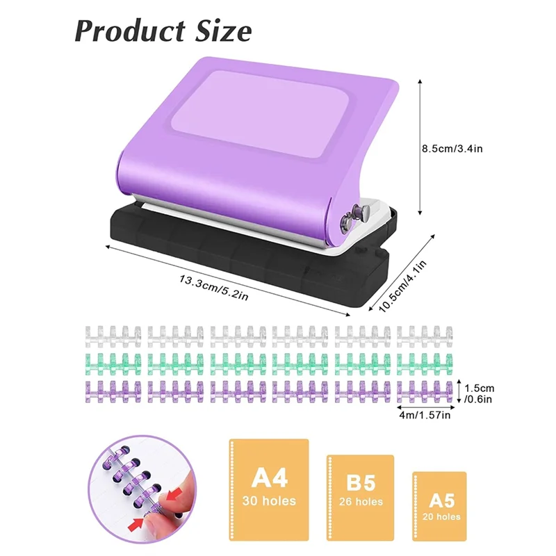 A13E-Binding Machine With 10 Hole Punch For Planners, Paper Puncher Featuring Binder Rings, Punches Holes On B5, A4, A5 Paper